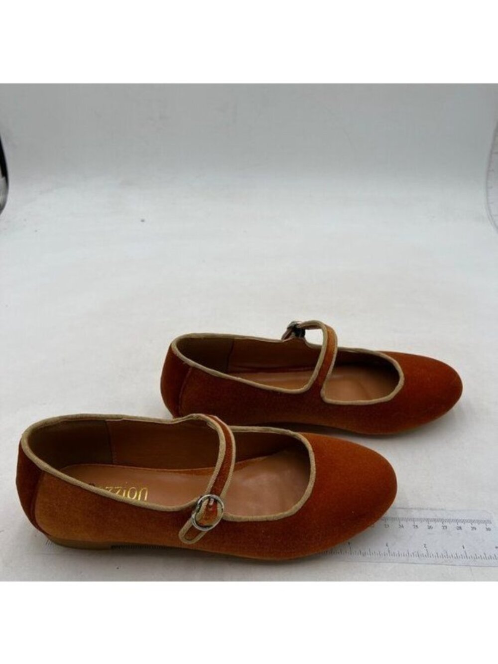 Women's Velvet Mary Jane Flats in Mustard - Picture 3 of 8